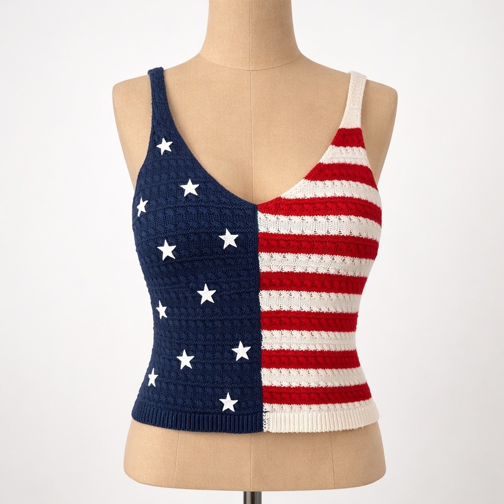 Patriotic American Flag Cami Tank Size S Knit Stars and Stripes 4th of July USA